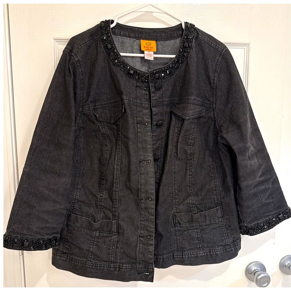 Ruby Rd. Embellished‎ Denim Jacket - Beaded Trim, Plus Size 18W - Picture 1 of 4
